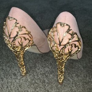 Nude gold embellished pumps
